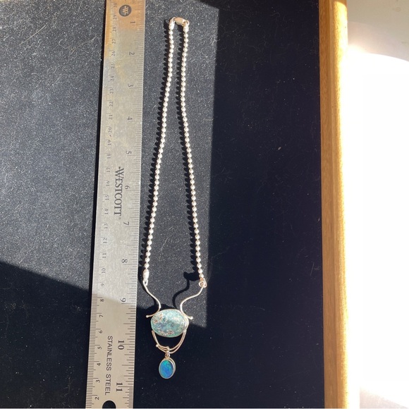 Vintage Unique Roman Glass and Opal Sterling Silver Necklace on Ball Chain - Picture 10 of 14